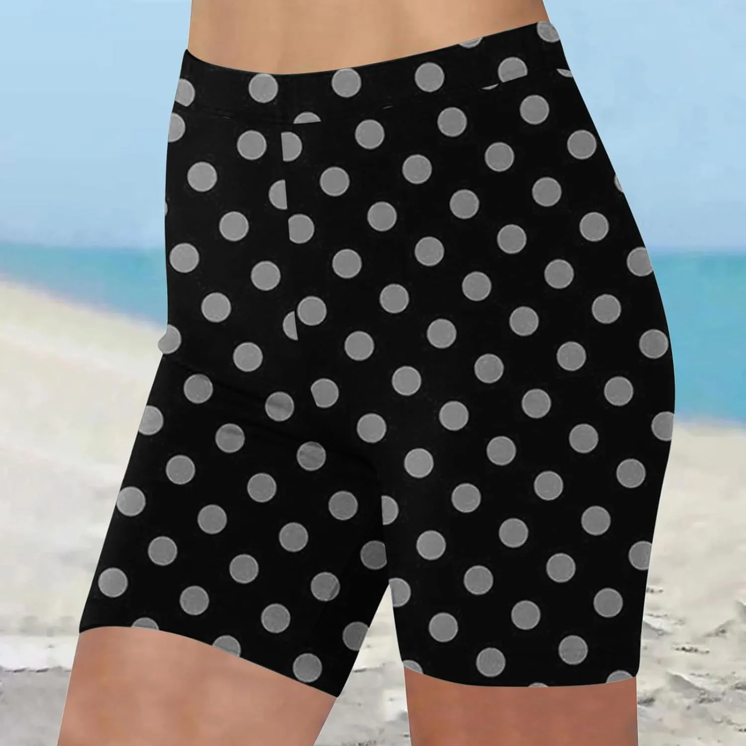 Women's Beach Shorts Casual Summer Polka Dot Print Leggings High Waist Stretchy Everyday Wear Comfortable Pants 2025
