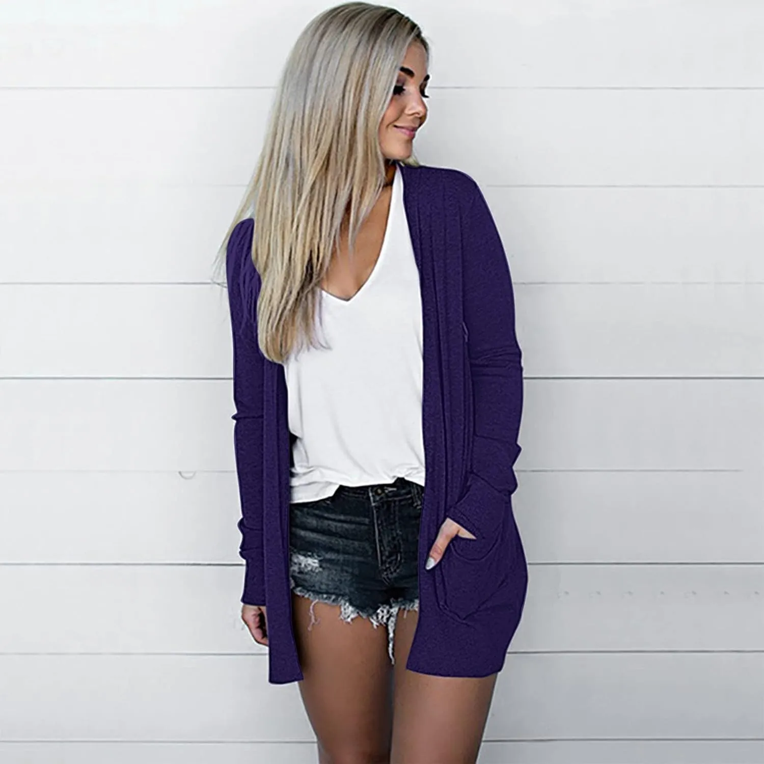 Womens Casual Lightweight Long Sleeve Cardigan Soft Drape Open Front Fall Dusters Sweaters Outwear Coat with Pockets