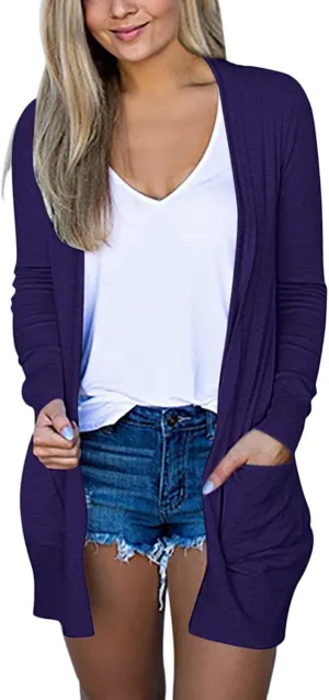 Womens Casual Lightweight Long Sleeve Cardigan Soft Drape Open Front Fall Dusters Sweaters Outwear Coat with Pockets