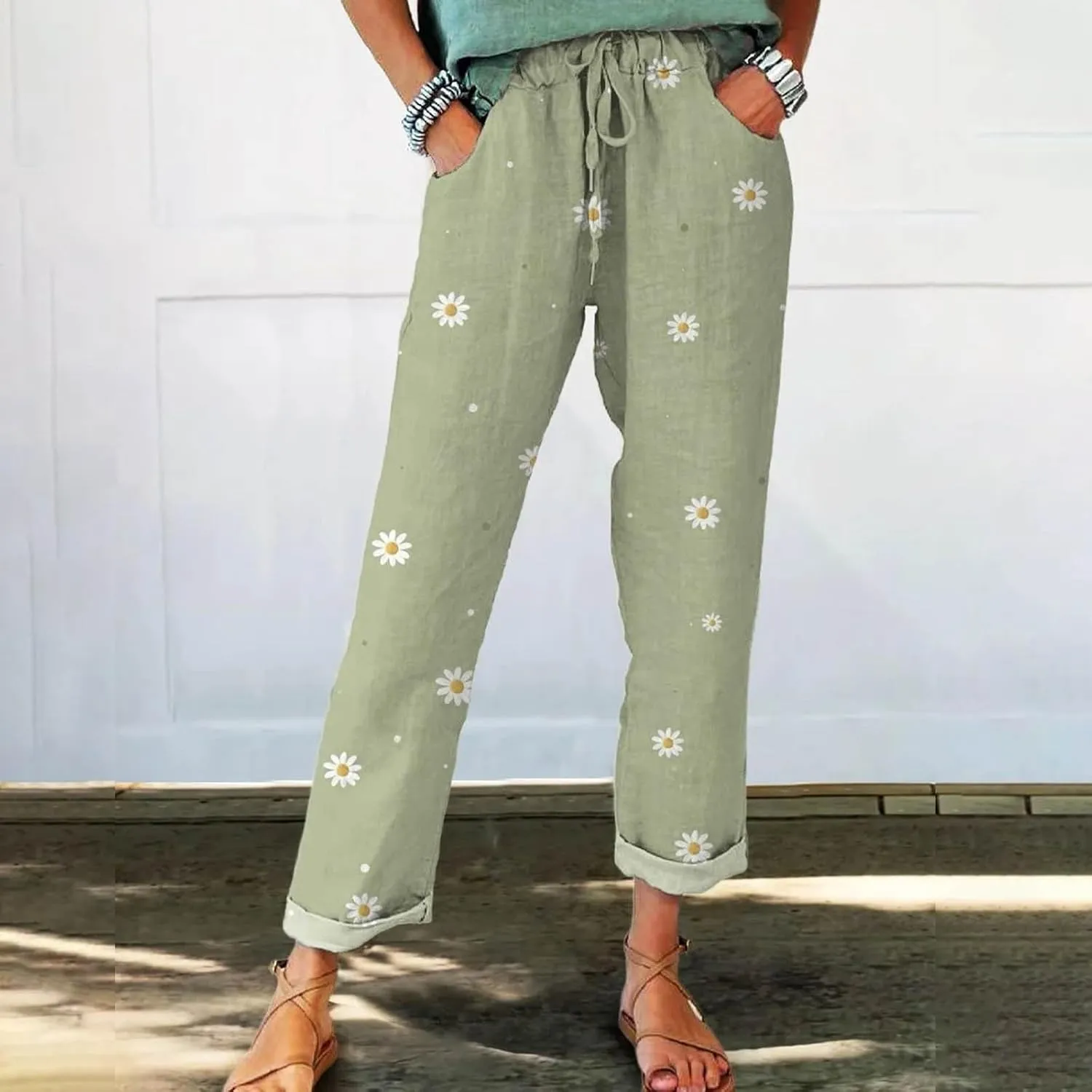 Women's Casual Loose Wide Leg Cozy Pants Linen Elastic Women Leg Solid 2025 Flowy Beach Trendy Trousers with Pockets