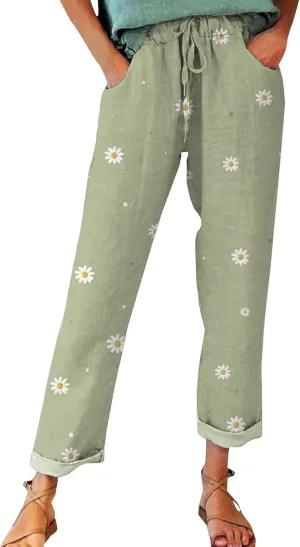Women's Casual Loose Wide Leg Cozy Pants Linen Elastic Women Leg Solid 2025 Flowy Beach Trendy Trousers with Pockets