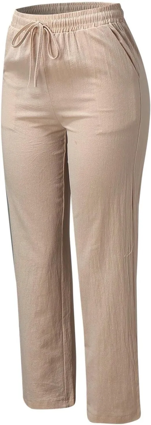 Women's Casual Loose Wide Leg Cozy Pants Linen Elastic Women Leg Solid 2025 Flowy Beach Trendy Trousers with Pockets