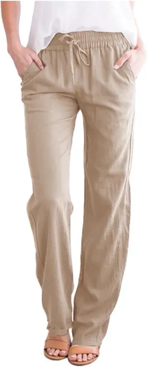 Women's Casual Loose Wide Leg Cozy Pants Linen Elastic Women Leg Solid 2025 Flowy Beach Trendy Trousers with Pockets