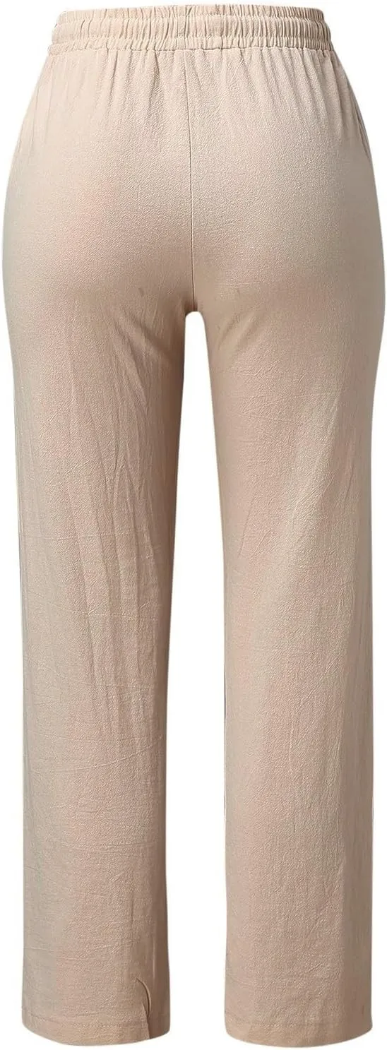 Women's Casual Loose Wide Leg Cozy Pants Linen Elastic Women Leg Solid 2025 Flowy Beach Trendy Trousers with Pockets