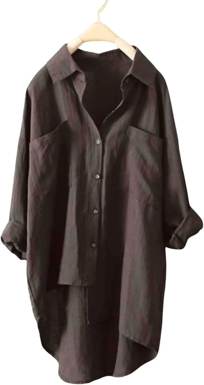 Womens Classic Plaid Shirt Long Sleeve Button Down Up Shirts 2025 Stylish Oversized Loose Fit Blouse V Neck Tops