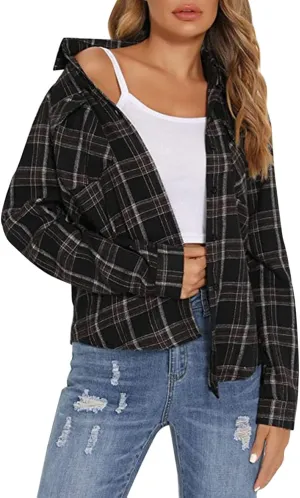 Womens Classic Plaid Shirt Long Sleeve Button Down Up Shirts 2025 Stylish Oversized Loose Fit Blouse V Neck Tops