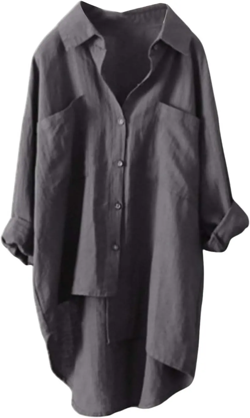 Womens Classic Plaid Shirt Long Sleeve Button Down Up Shirts 2025 Stylish Oversized Loose Fit Blouse V Neck Tops