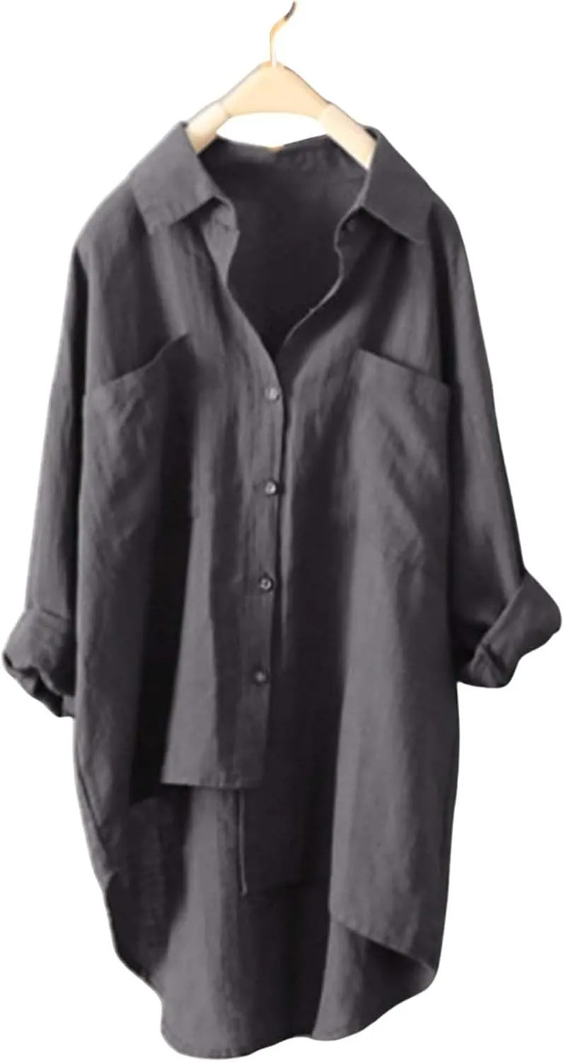 Womens Classic Plaid Shirt Long Sleeve Button Down Up Shirts 2025 Stylish Oversized Loose Fit Blouse V Neck Tops
