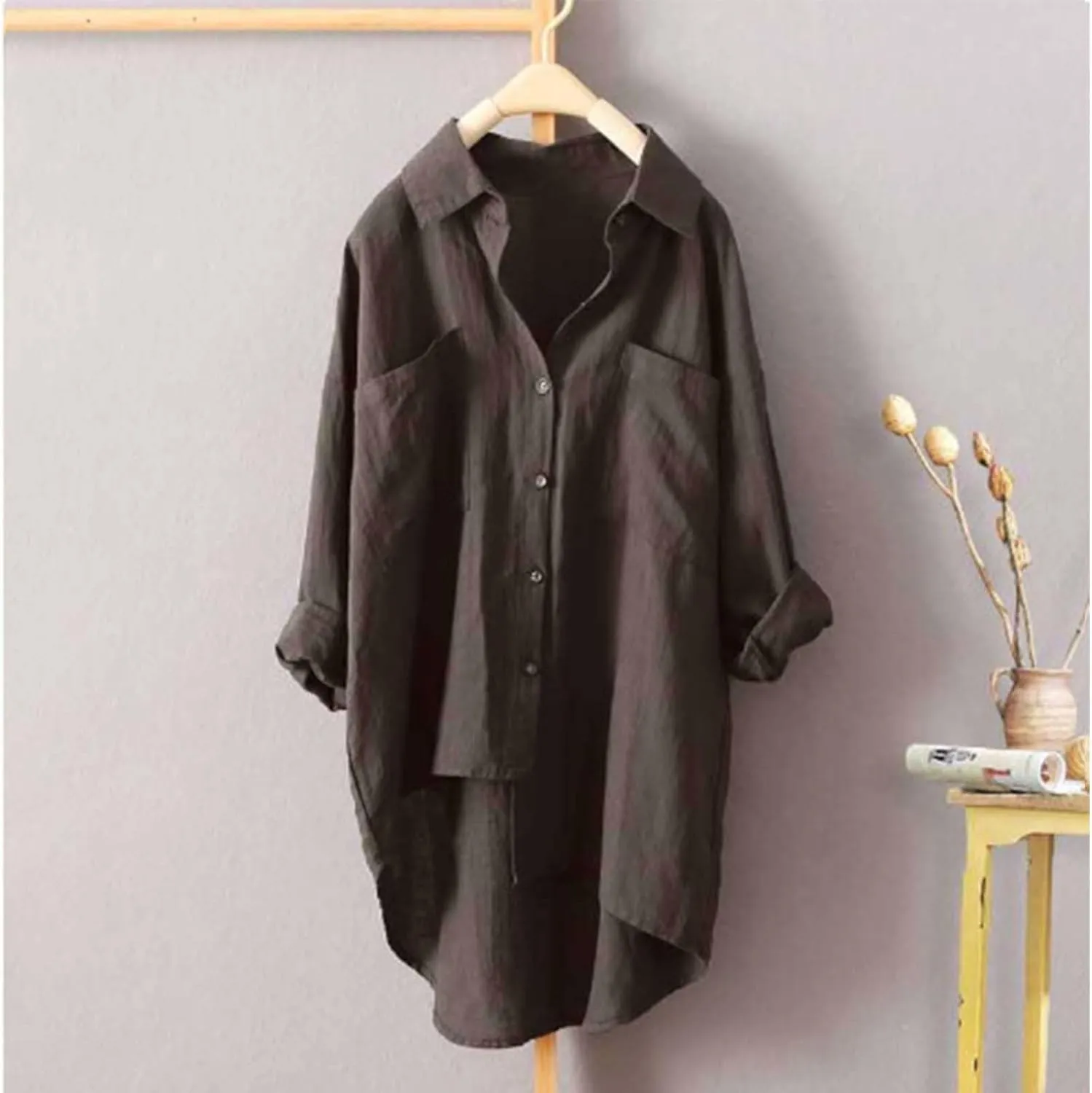 Womens Classic Plaid Shirt Long Sleeve Button Down Up Shirts 2025 Stylish Oversized Loose Fit Blouse V Neck Tops