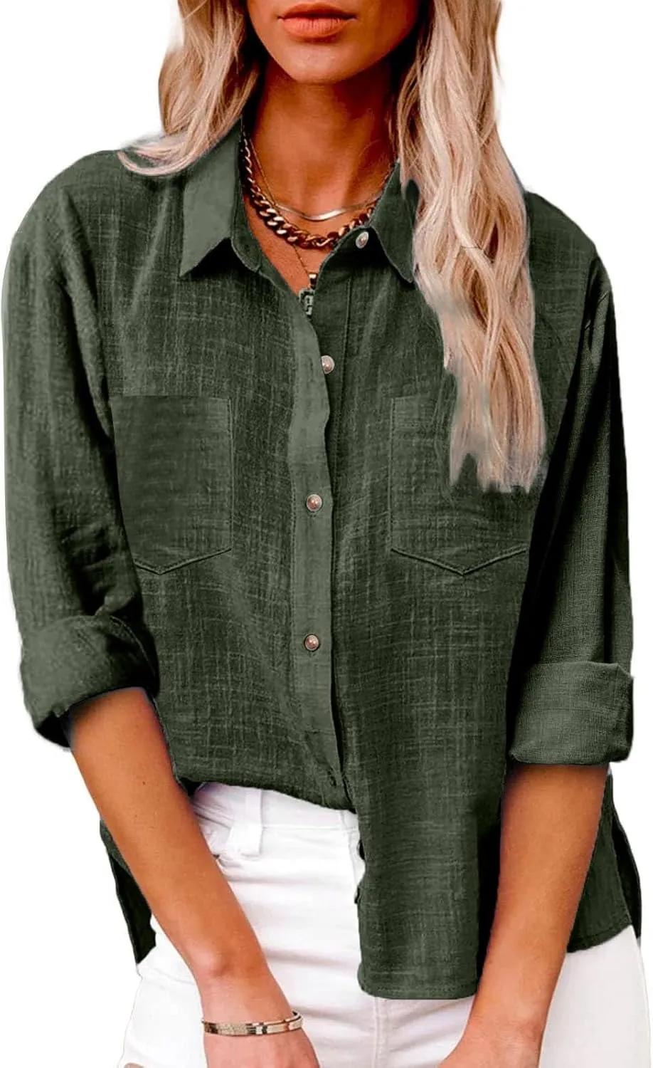 Womens Cotton Linen Button Down Shirts Business Casual Long Sleeve Outfit Daily Spring&Summer Blouses for Women 2025