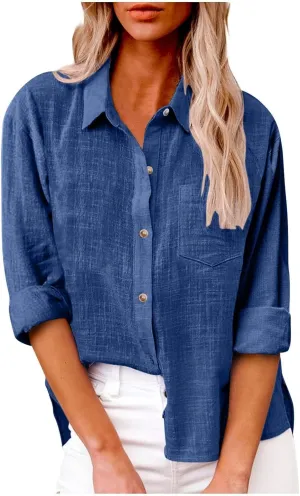 Womens Cotton Linen Button Down Shirts Business Casual Long Sleeve Outfit Daily Spring&Summer Blouses for Women 2025