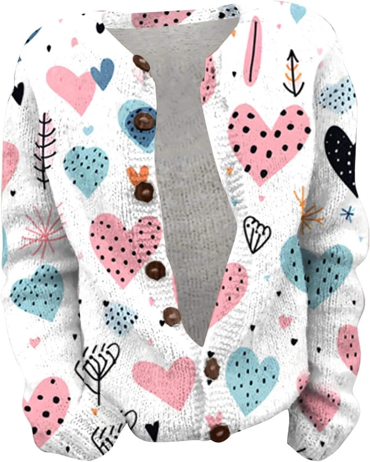 Womens Cute Heart Cardigan Sweaters Sweaters for Women 2025 Trendy Love Heart Button Down Long Sleeve Oversized Coat