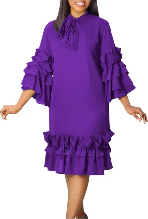Women's Fashion Casual Ruffle Hem Flare Sleeve Plus Size Maxi Dress Petite Dresses for Women