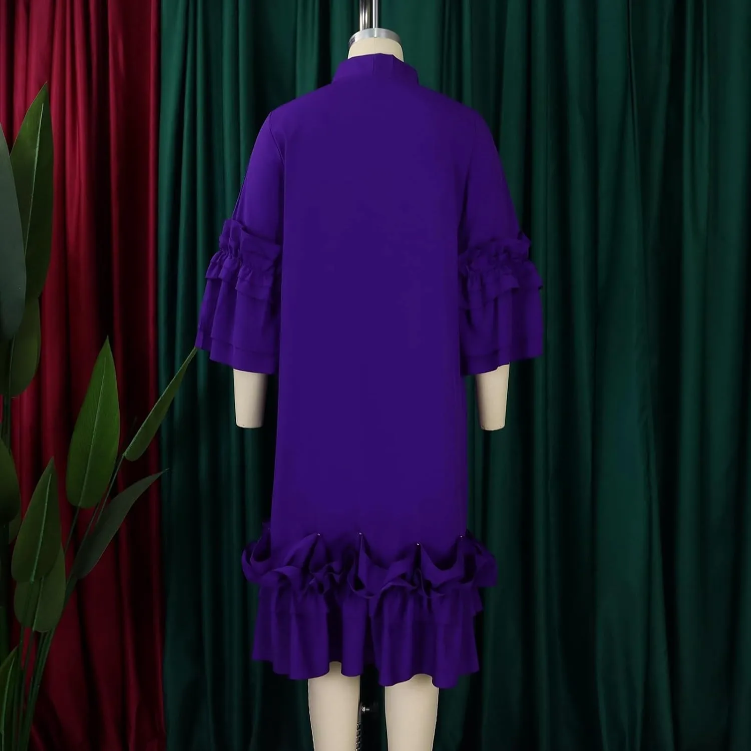 Women's Fashion Casual Ruffle Hem Flare Sleeve Plus Size Maxi Dress Petite Dresses for Women