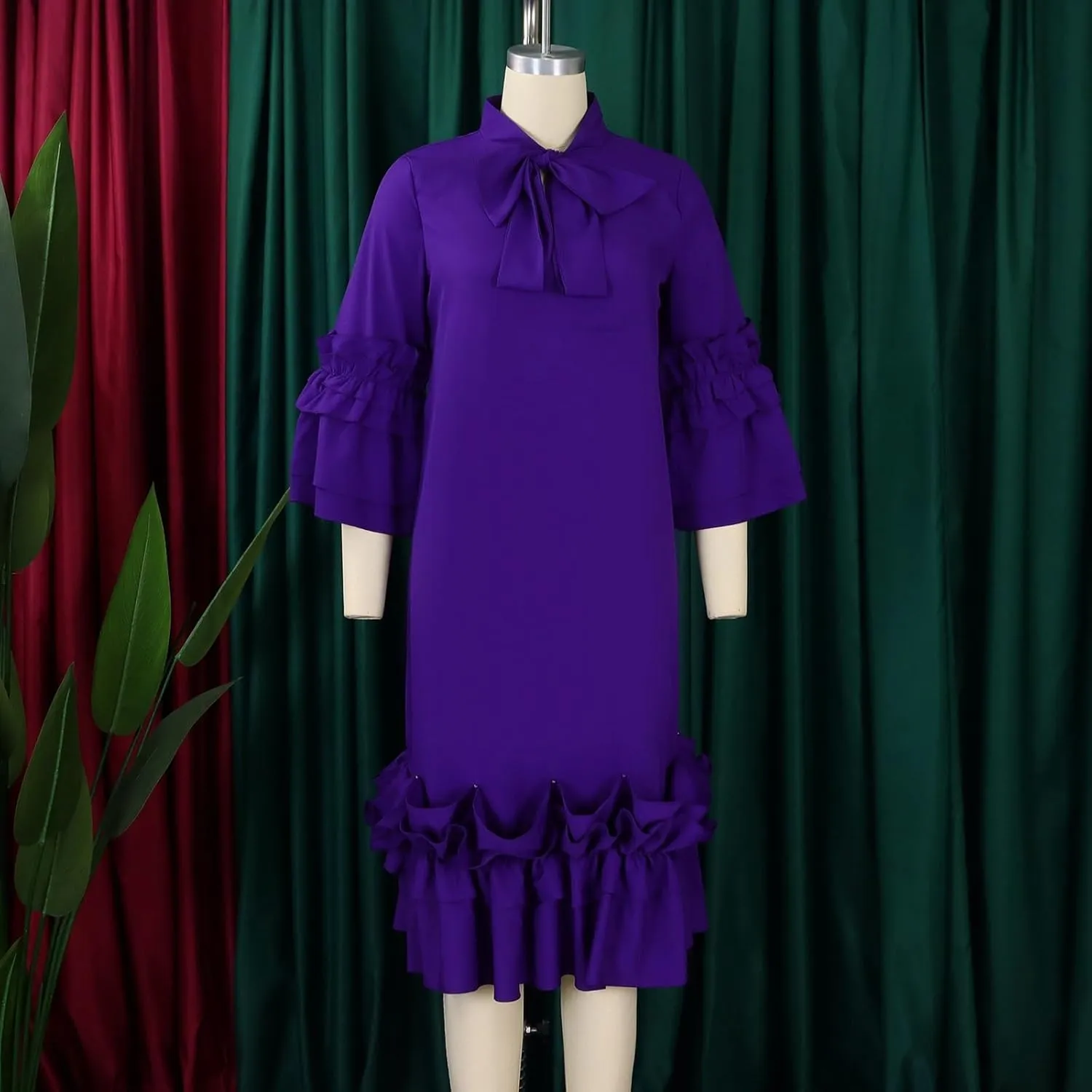 Women's Fashion Casual Ruffle Hem Flare Sleeve Plus Size Maxi Dress Petite Dresses for Women