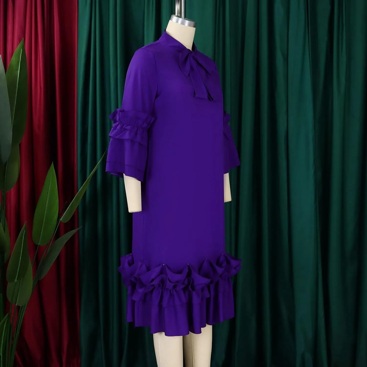 Women's Fashion Casual Ruffle Hem Flare Sleeve Plus Size Maxi Dress Petite Dresses for Women