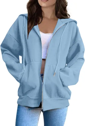 Womens Fashion Long Sleeve Zip Up Hoodies Jackets Casual Plain Fitted Fall Teen Girls Sweatshirt Coats