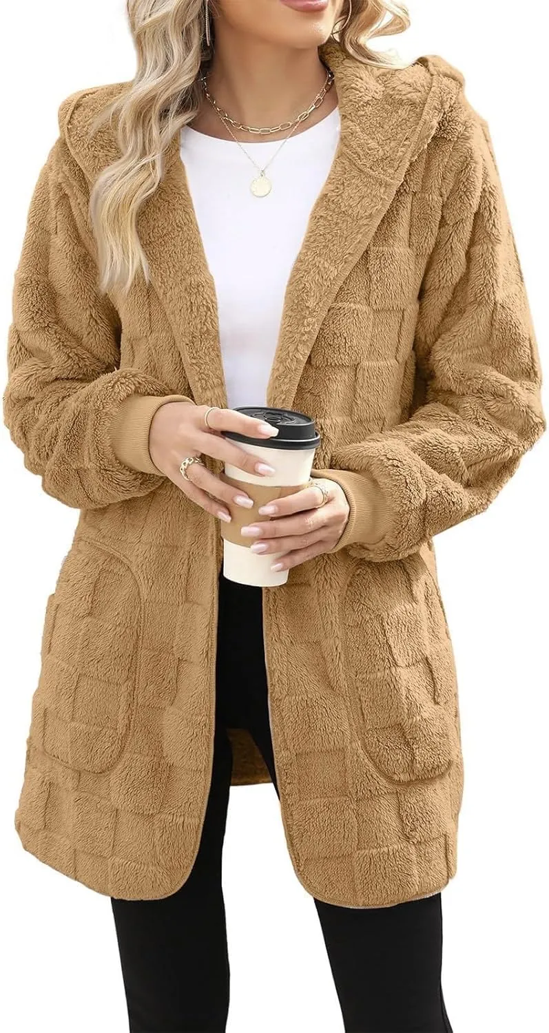 Womens Fleece Jacket Oversized Zip Up Sherpa Fuzzy Casual Coats Fall Winter Warm Outerwear 2024 Clothes with Pockets