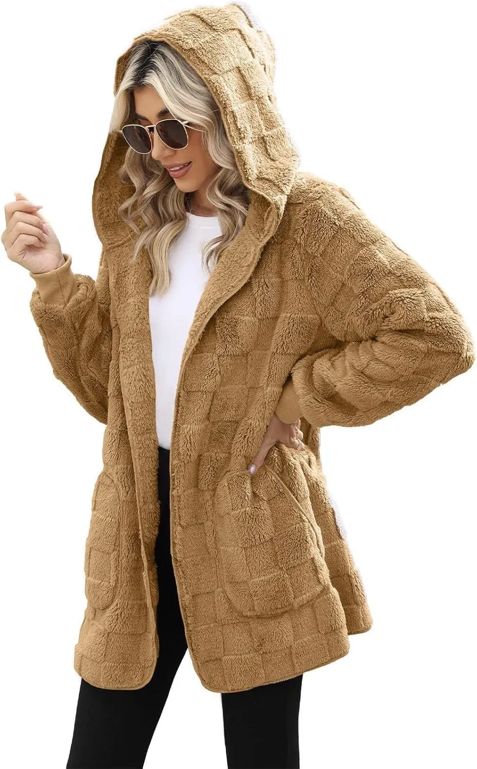 Womens Fleece Jacket Oversized Zip Up Sherpa Fuzzy Casual Coats Fall Winter Warm Outerwear 2024 Clothes with Pockets