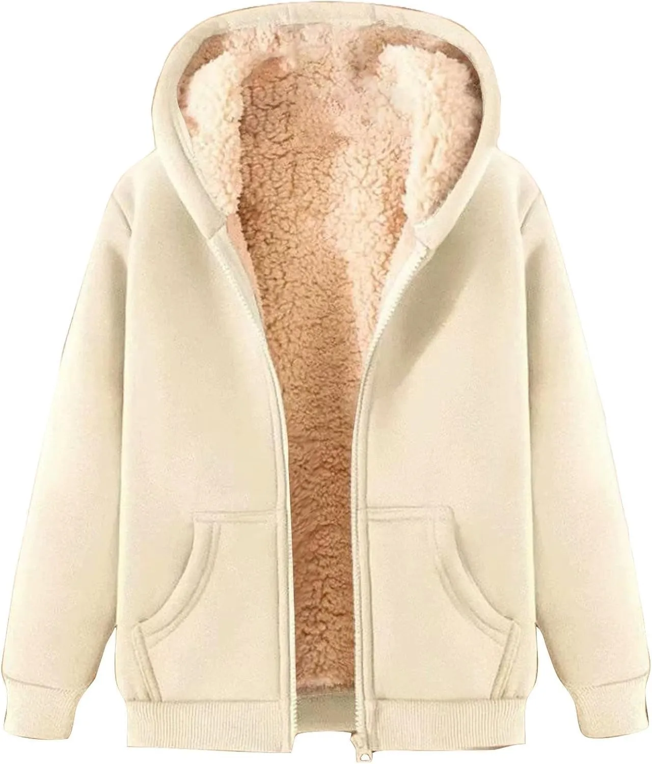 Womens Fleece Jacket Plus Size Fleece Lined Hoodie Winter Warm Sherpa Lined Sweatshirts Full Zip Up Jackets Coats