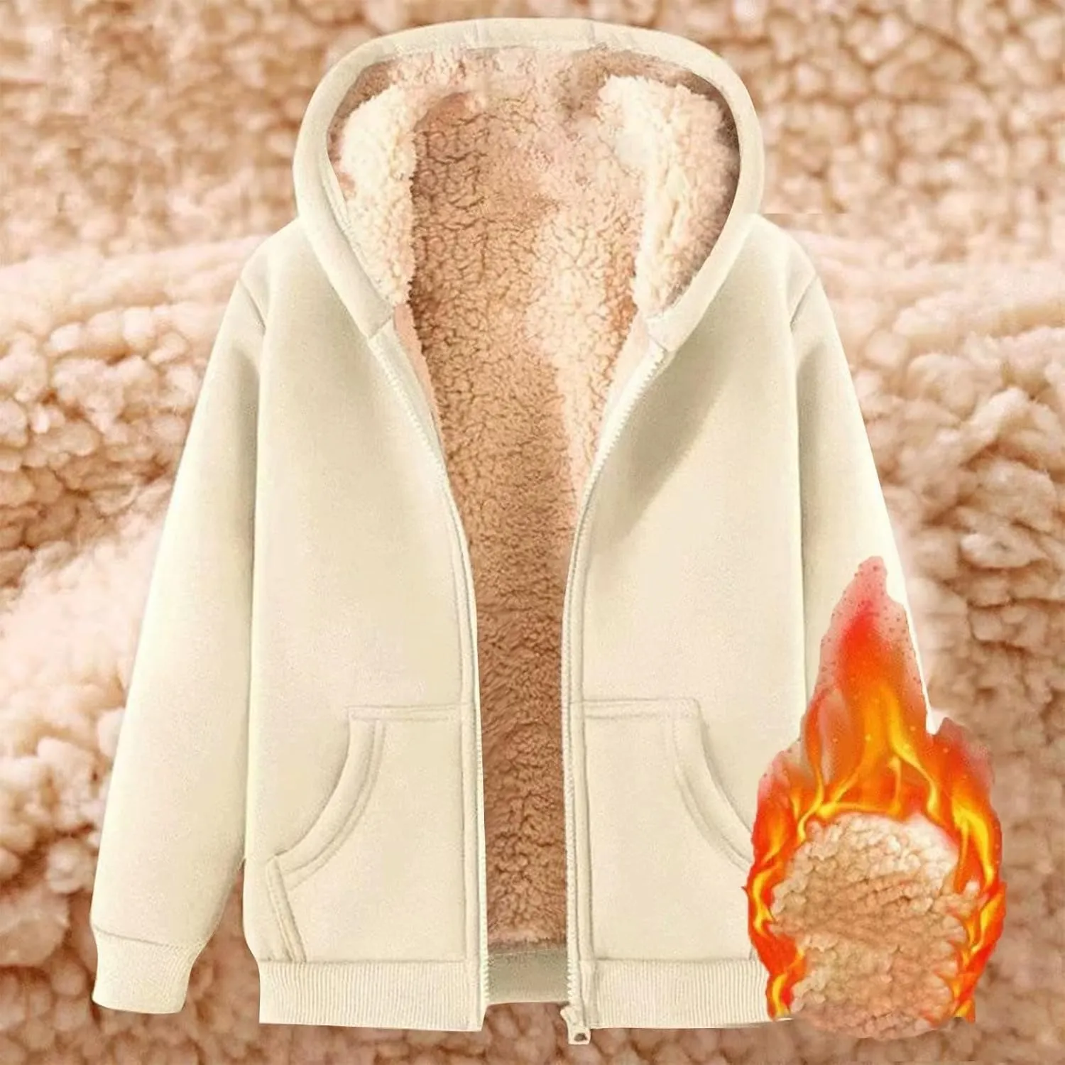 Womens Fleece Jacket Plus Size Fleece Lined Hoodie Winter Warm Sherpa Lined Sweatshirts Full Zip Up Jackets Coats