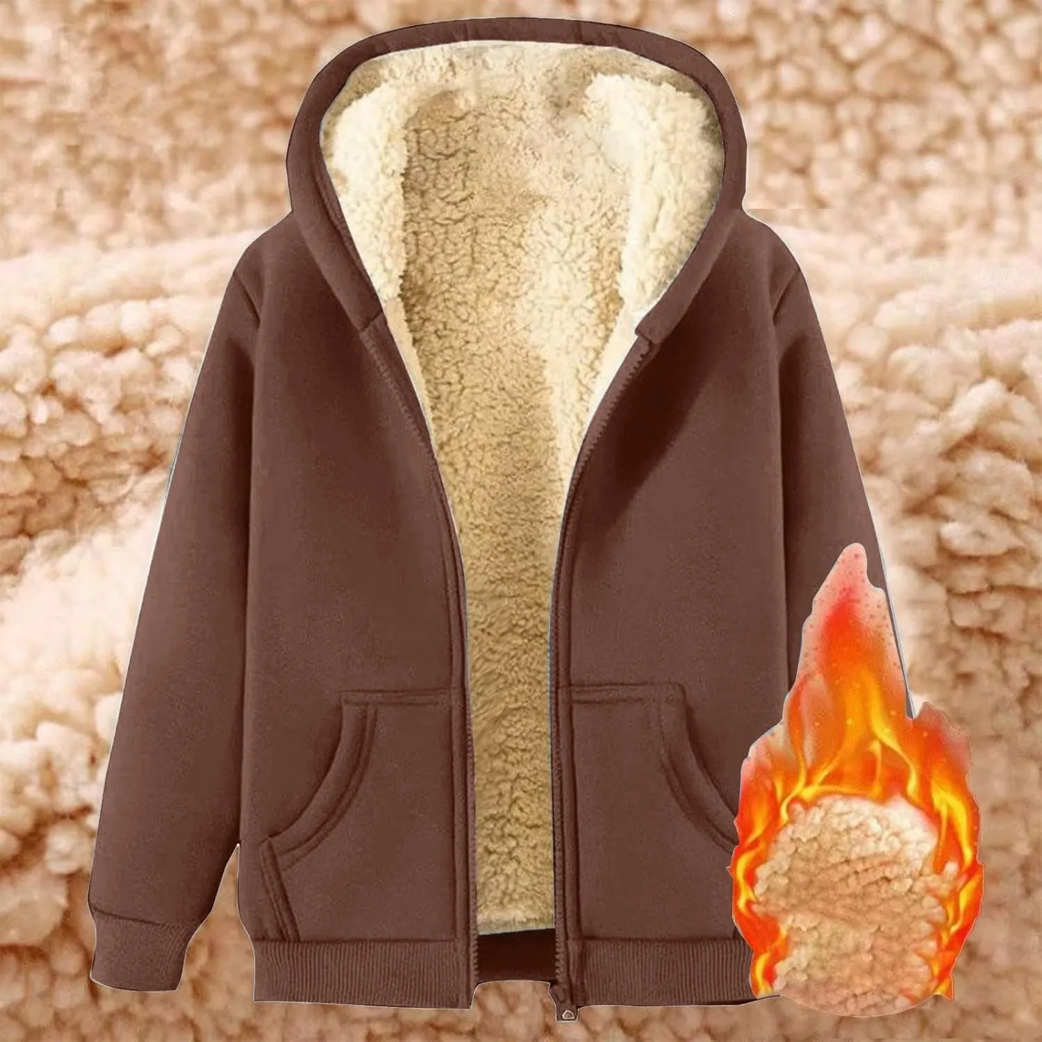 Womens Fleece Jacket Plus Size Fleece Lined Hoodie Winter Warm Sherpa Lined Sweatshirts Full Zip Up Jackets Coats