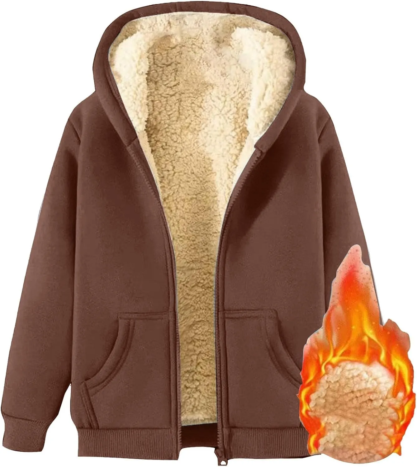 Womens Fleece Jacket Plus Size Fleece Lined Hoodie Winter Warm Sherpa Lined Sweatshirts Full Zip Up Jackets Coats