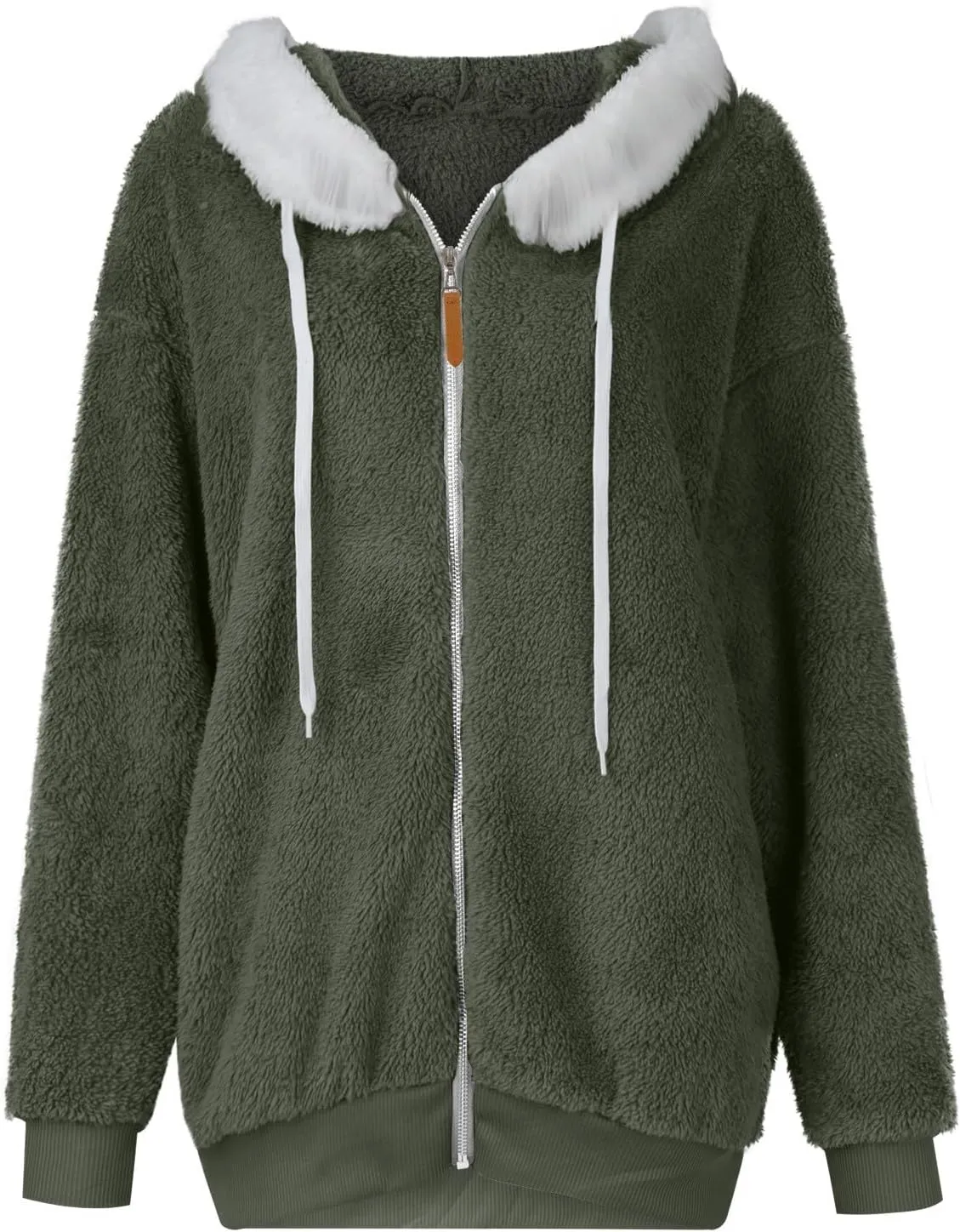 Womens Fuzzy Fleece Basic Hooded Jackets Fall Winter Zip up Warm Outerwear Coats Loose Sherpa Jacket with Pockets