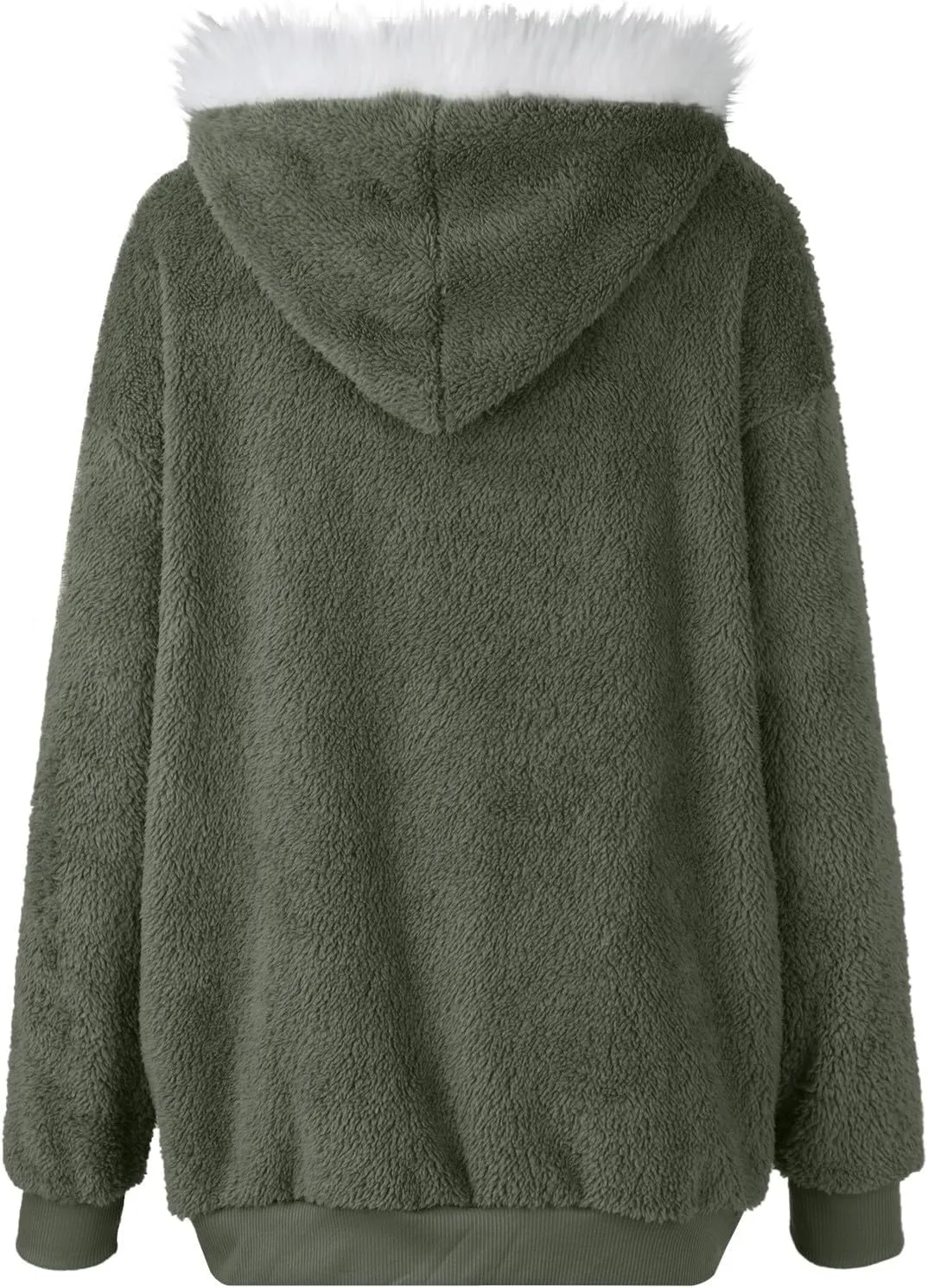Womens Fuzzy Fleece Basic Hooded Jackets Fall Winter Zip up Warm Outerwear Coats Loose Sherpa Jacket with Pockets