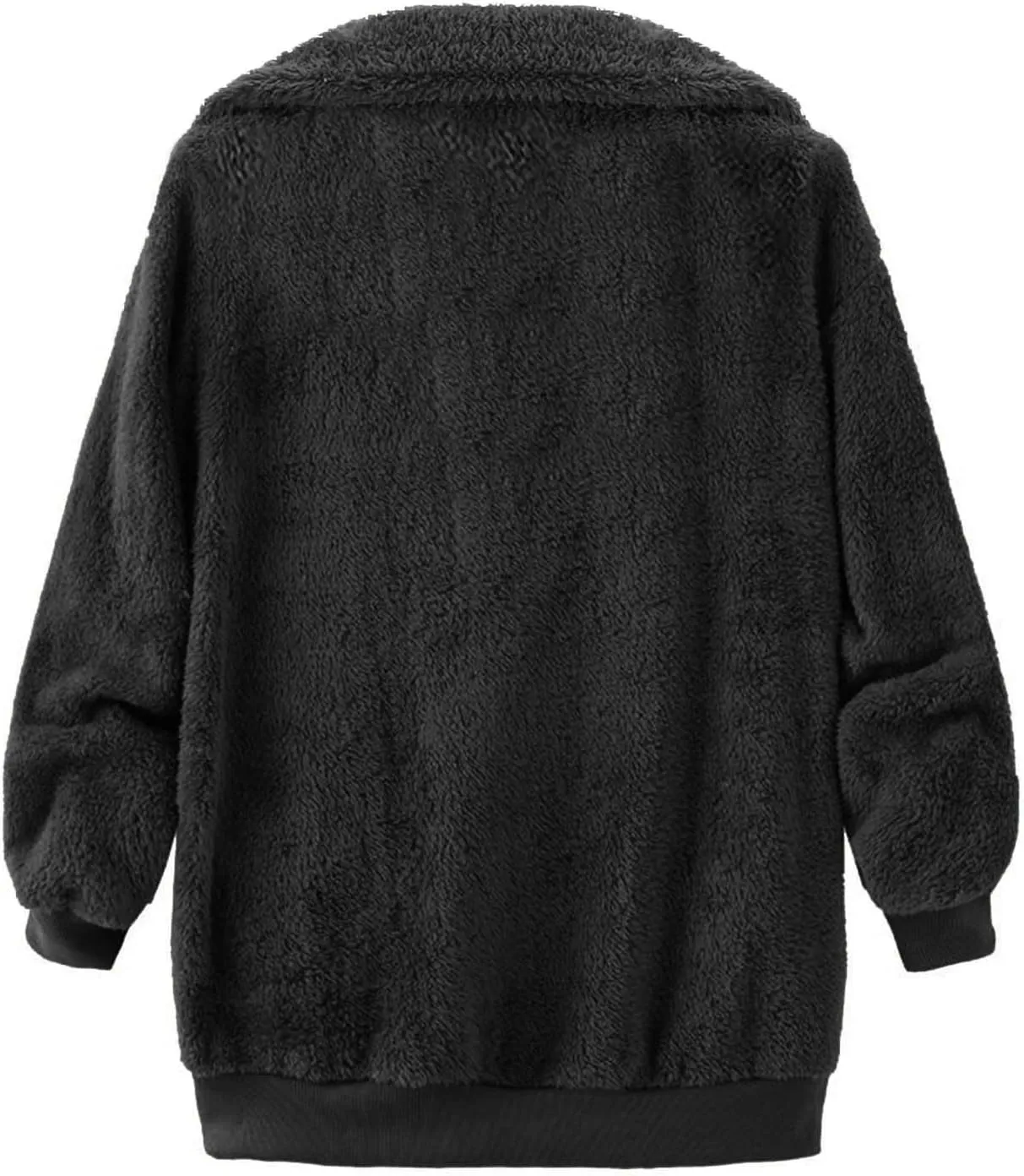 Womens Fuzzy Fleece Open Front Cardigan Jacket Oversized Long Sleeve Lapel Sherpa Warm Teddy Coat With Pockets