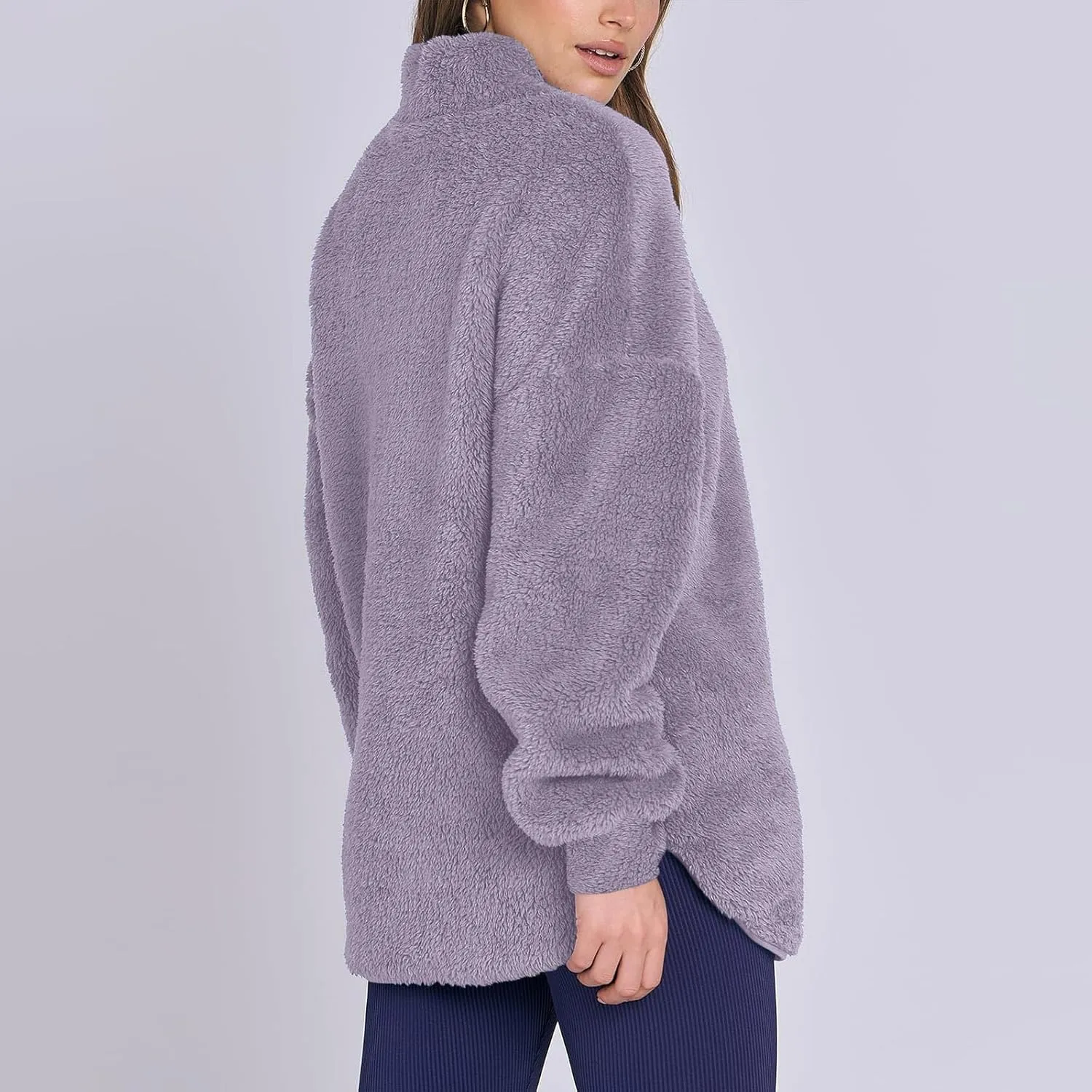 Womens Half Zip Sherpa Pullover Fuzzy Fleece Oversized Sweatshirts Long Sleeve Winter Warm Outerwear With Pockets