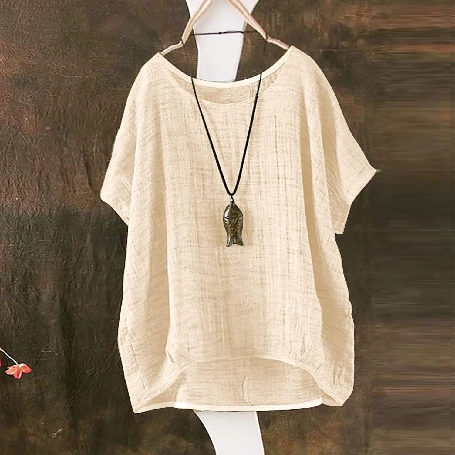Womens Linen Tops V Neck Beach Cotton Top Cotton Womens Short Sleeve Shirts V Neck Collared Down Blouse Oversized