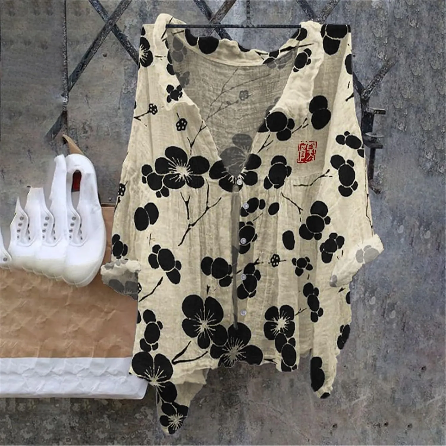 Womens Linen Tops V Neck Beach Cotton Top Cotton Womens Short Sleeve Shirts V Neck Collared Down Blouse Oversized
