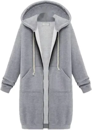 Women's Long Full Zip Hoodies Oversized Y2K Warm Sweatshirts Fleece Jacket Fashion Long Sleeve Clothes Pockets