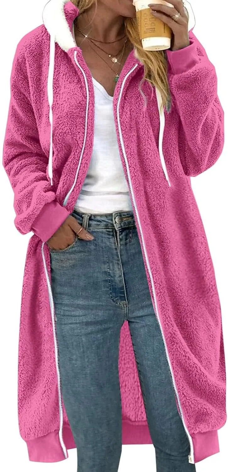 Womens Oversized Plush Sweatshirt Fleece Jacket Fuzzy Sweater Sherpa Hoodies Shaggy Warm Winter Outerwear