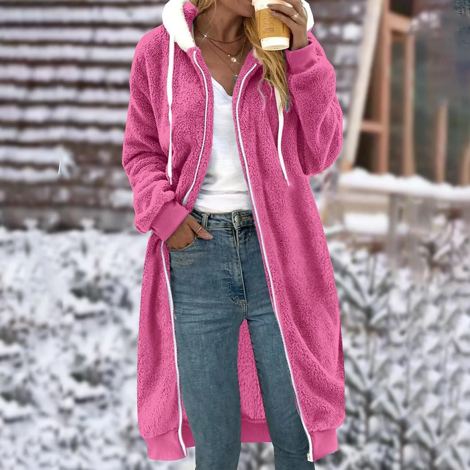 Womens Oversized Plush Sweatshirt Fleece Jacket Fuzzy Sweater Sherpa Hoodies Shaggy Warm Winter Outerwear