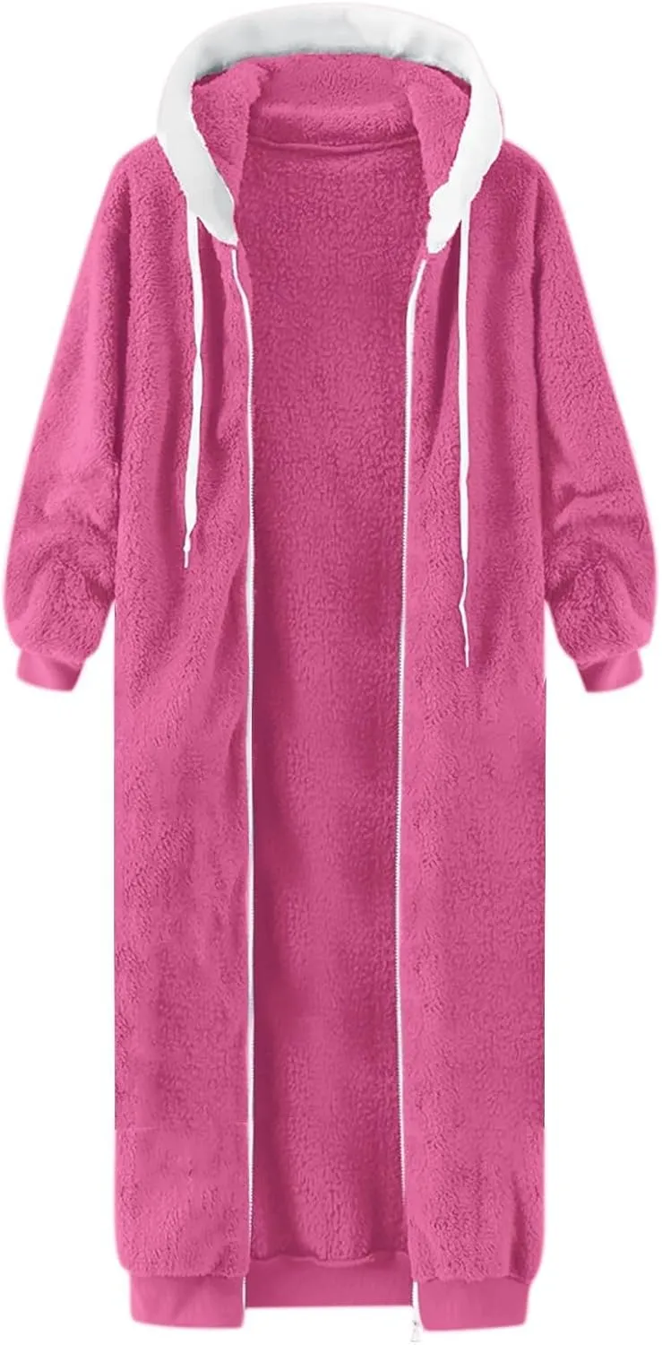 Womens Oversized Plush Sweatshirt Fleece Jacket Fuzzy Sweater Sherpa Hoodies Shaggy Warm Winter Outerwear