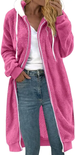 Womens Oversized Plush Sweatshirt Fleece Jacket Fuzzy Sweater Sherpa Hoodies Shaggy Warm Winter Outerwear