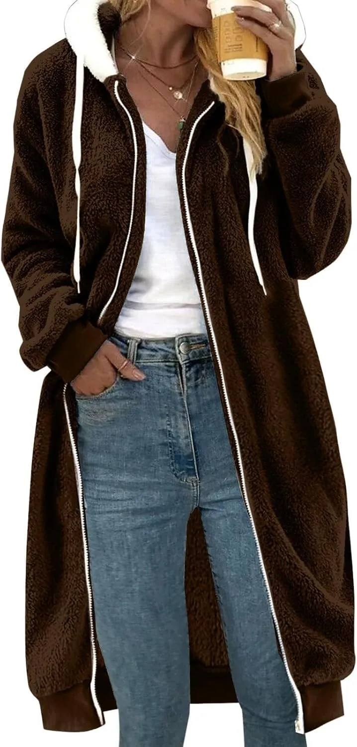 Womens Oversized Plush Sweatshirt Fleece Jacket Fuzzy Sweater Sherpa Hoodies Shaggy Warm Winter Outerwear