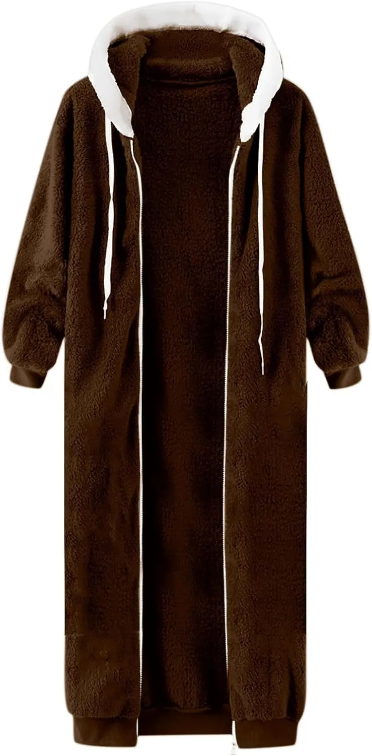 Womens Oversized Plush Sweatshirt Fleece Jacket Fuzzy Sweater Sherpa Hoodies Shaggy Warm Winter Outerwear
