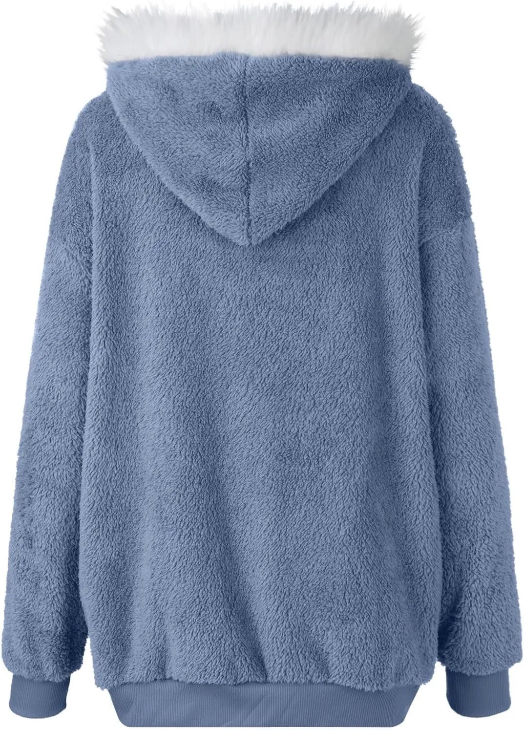 Womens Sherpa Jacket Fuzzy Zip Up Hoodie Oversized Fleece Jackets Fluffy Coat with Pockets