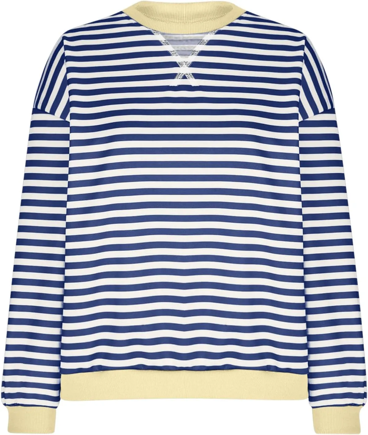Women's Striped Long Sleeved Shirts Loose Casual Sweatshirts Round Neck Pullover Tops Blouses Fall Fashion Clothes