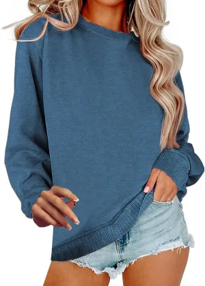 Womens Sweatshirt Plus Size Workout Solid Color Tops Casual Long Sleeve Shirts Fall Crewneck Clothes 2024