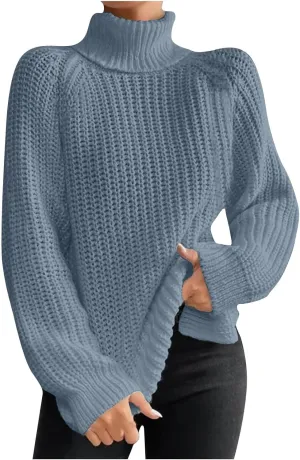 Women's Turtleneck Sweaters Slouchy Knit Chunky Sweater Fall Winter Fashion Cable Weaving Long Sleeve Pullover
