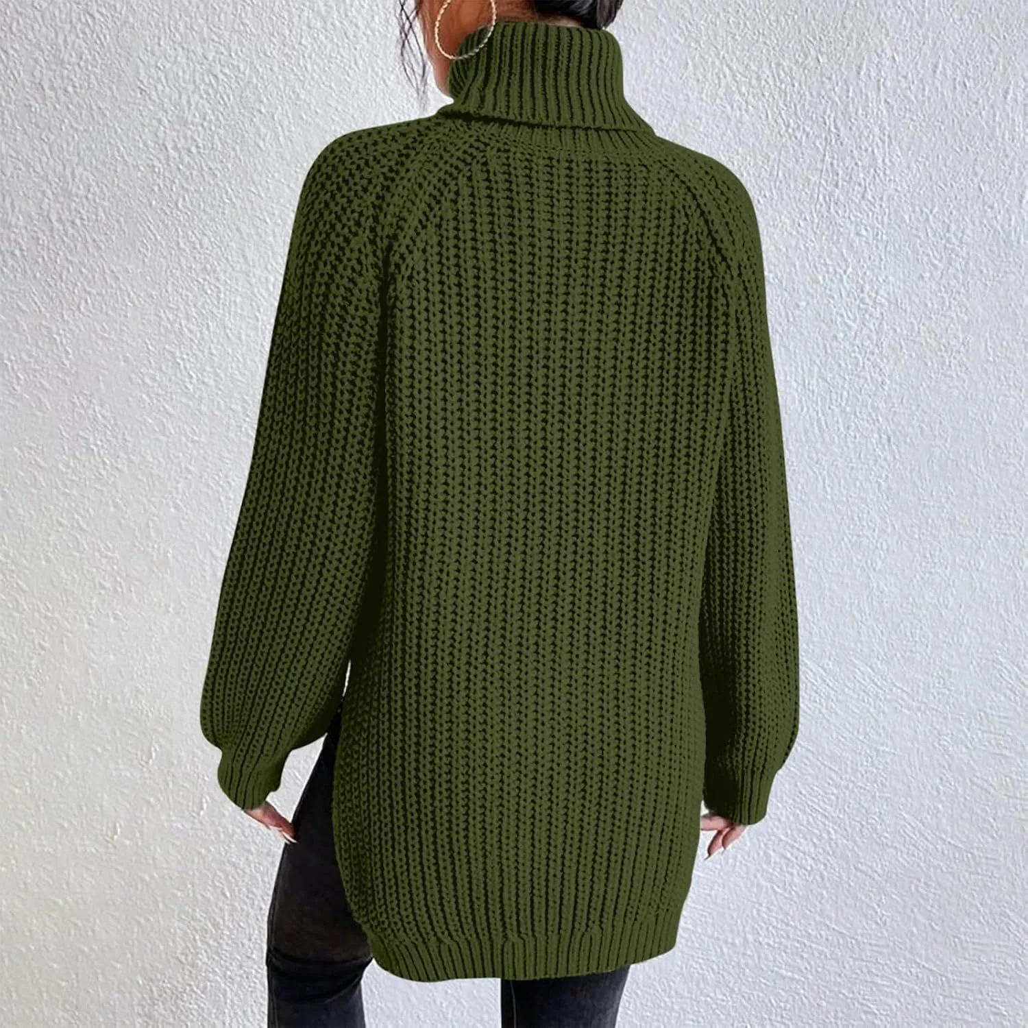 Women's Turtleneck Sweaters Slouchy Knit Chunky Sweater Fall Winter Fashion Cable Weaving Long Sleeve Pullover