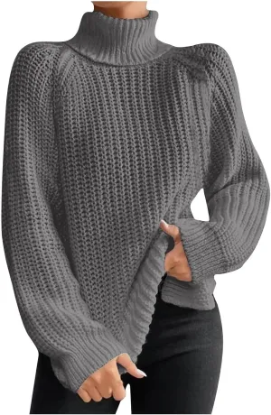 Women's Turtleneck Sweaters Slouchy Knit Chunky Sweater Fall Winter Fashion Cable Weaving Long Sleeve Pullover