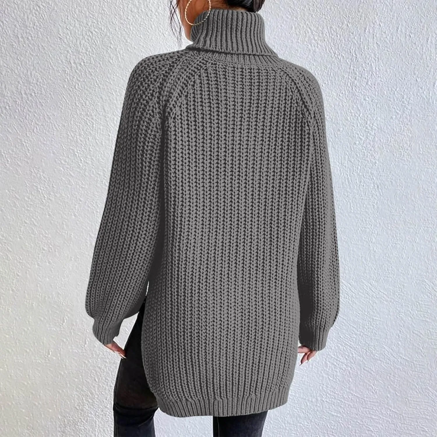 Women's Turtleneck Sweaters Slouchy Knit Chunky Sweater Fall Winter Fashion Cable Weaving Long Sleeve Pullover