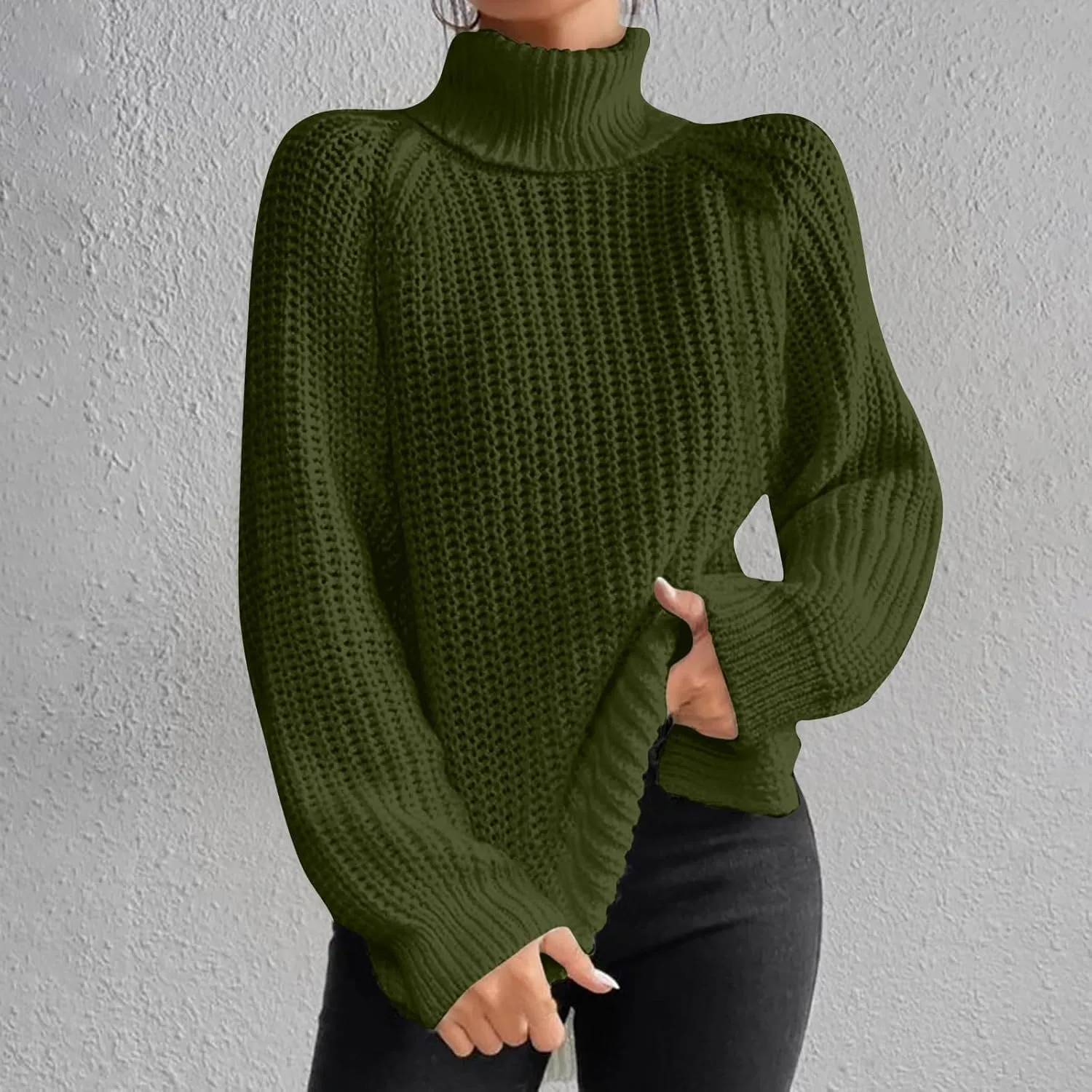 Women's Turtleneck Sweaters Slouchy Knit Chunky Sweater Fall Winter Fashion Cable Weaving Long Sleeve Pullover