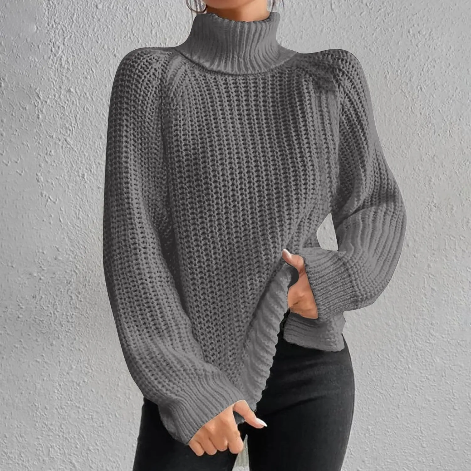 Women's Turtleneck Sweaters Slouchy Knit Chunky Sweater Fall Winter Fashion Cable Weaving Long Sleeve Pullover