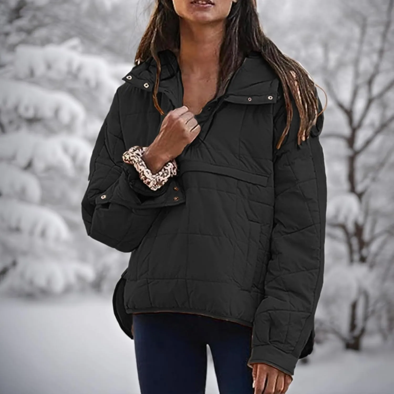 Womens Winter Casual Oversized Puffer Jacket Quilted Dolman Hoodies Pullover Long Sleeve Lightweight Warm Tops Coat